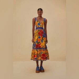 Farm Rio Floral Yard Lenzing Ecovero Midi Dress NWOT